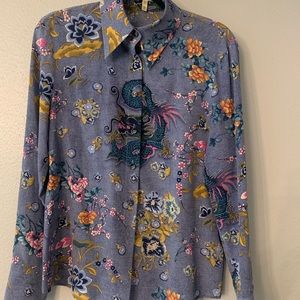 Silk dragon print Escada ladies designer blouse medium